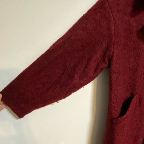 Cleo Petites Burgundy Oversized Wool-Blend Knee-Length Cocoon Coat — Size S/P - Picture 4 of 9